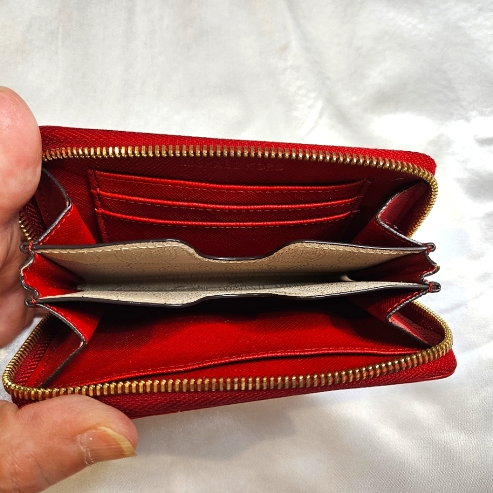 Michael Kors Red Ostrich Leather Zip Around Wristlet - Picture 3 of 7